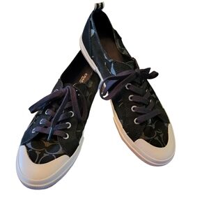 Coach Kattie Suede Signature Sneakers Women Size 11 Black Logo